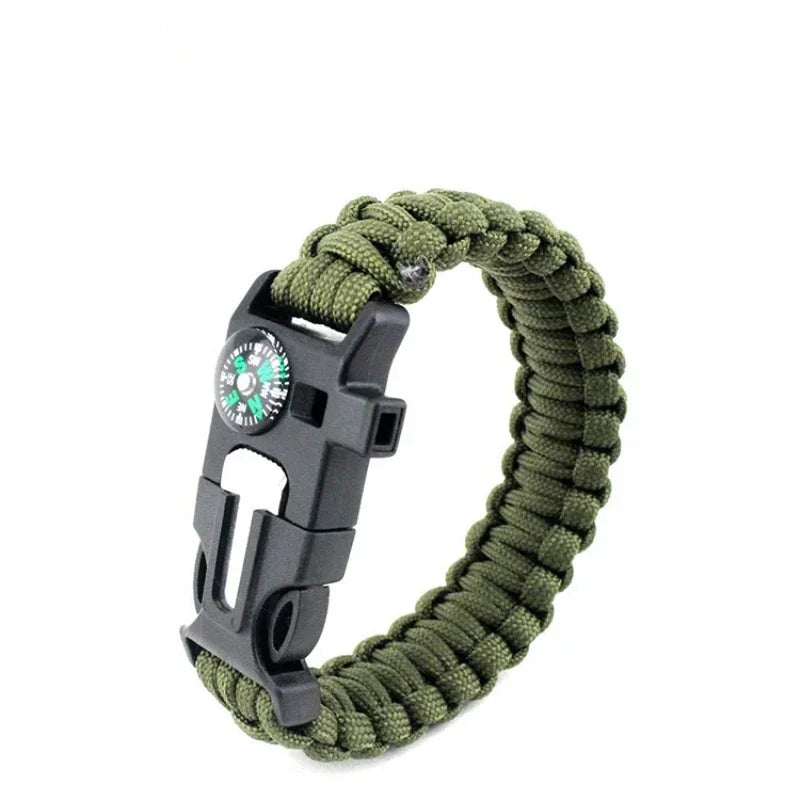 Pulsera survival con brújula, cuerda, silbato y raspador