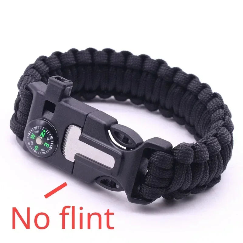 Pulsera survival con brújula, cuerda, silbato y raspador
