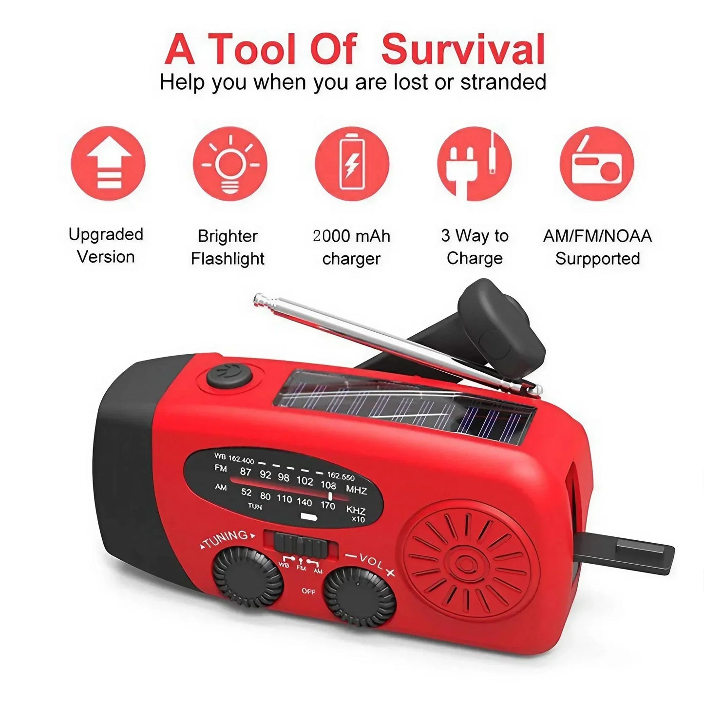 Terminal survival 2000mA con radio, batería solar portátil y linterna