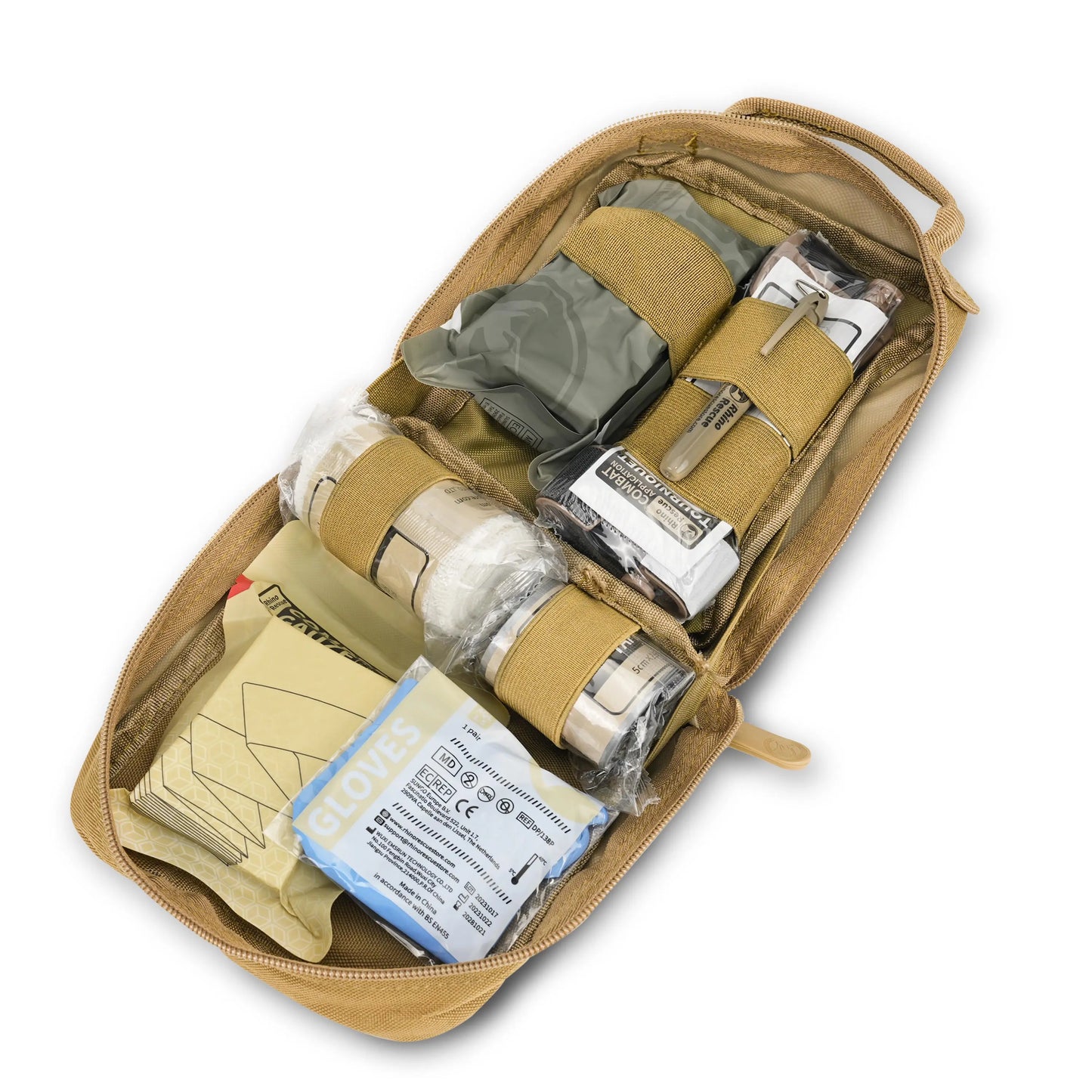 Kit vendaje, manta, guantes y tijeras primeros auxilios