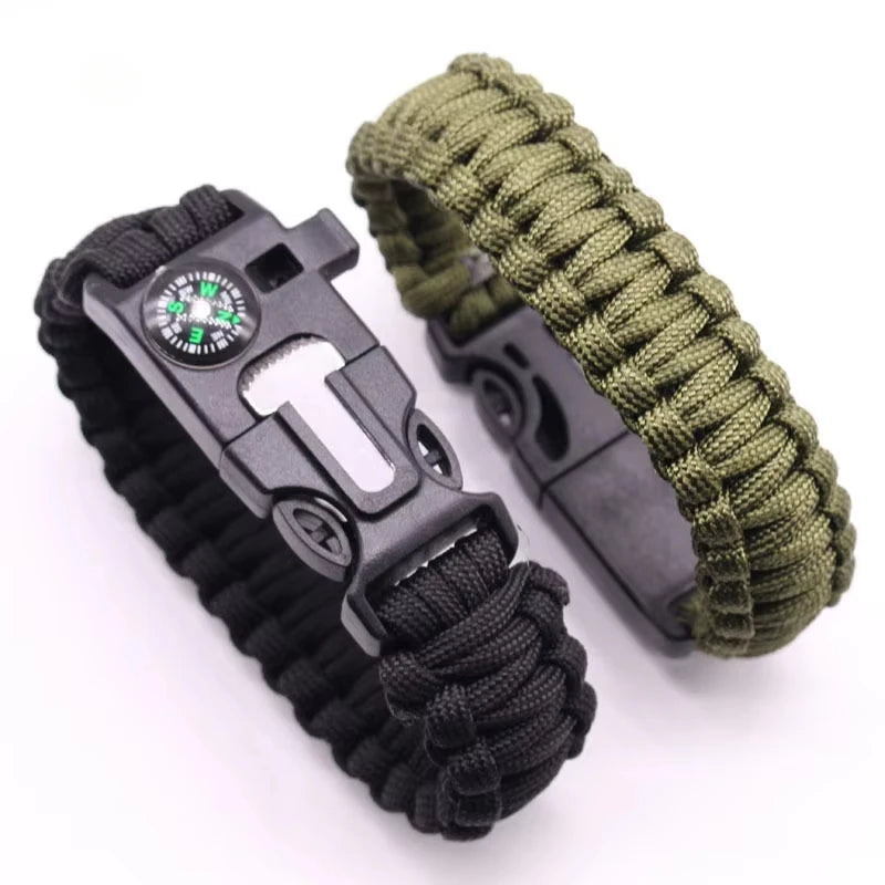 Pulsera survival con brújula, cuerda, silbato y raspador