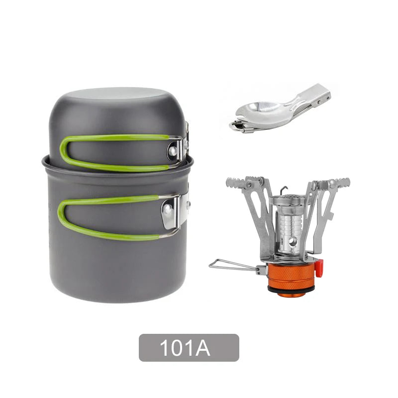Camping gas con juego de cocina portátil