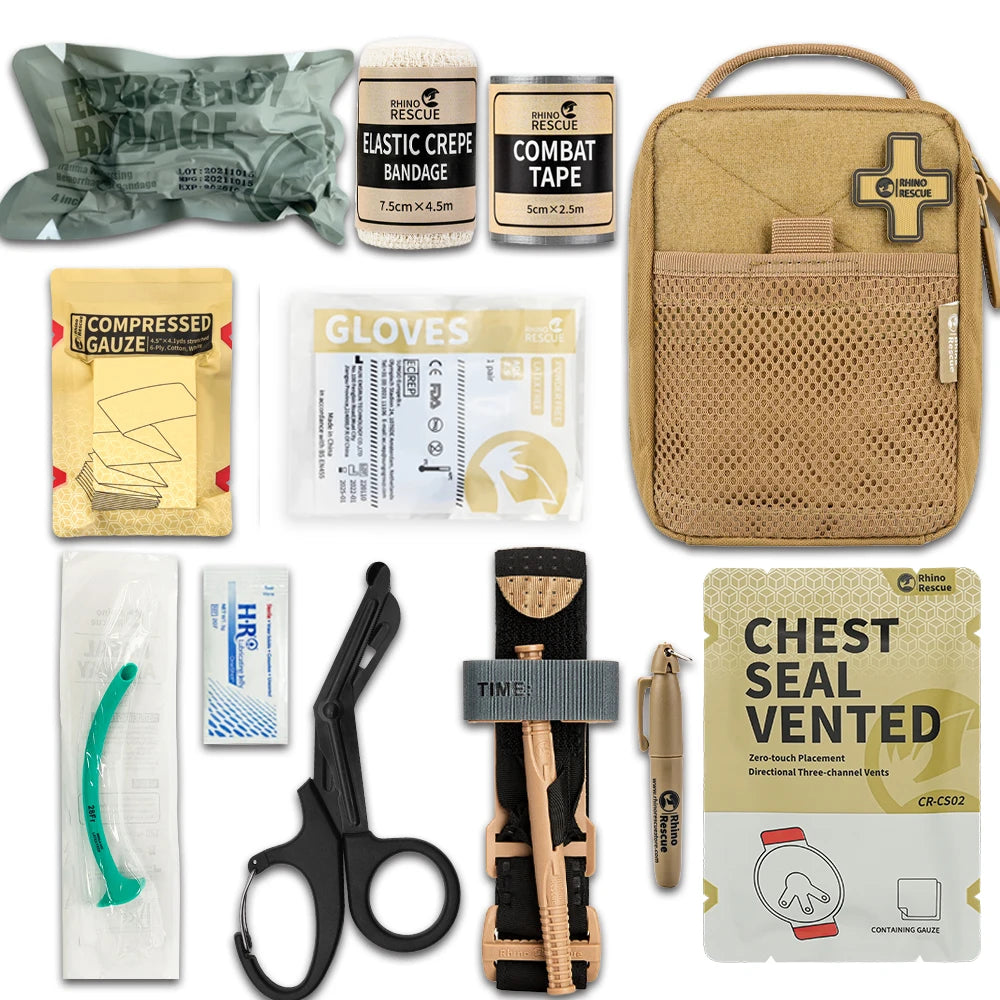 Kit vendaje, manta, guantes y tijeras primeros auxilios