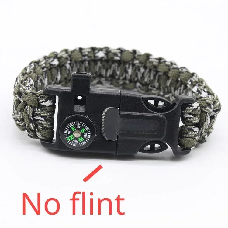 Pulsera survival con brújula, cuerda, silbato y raspador