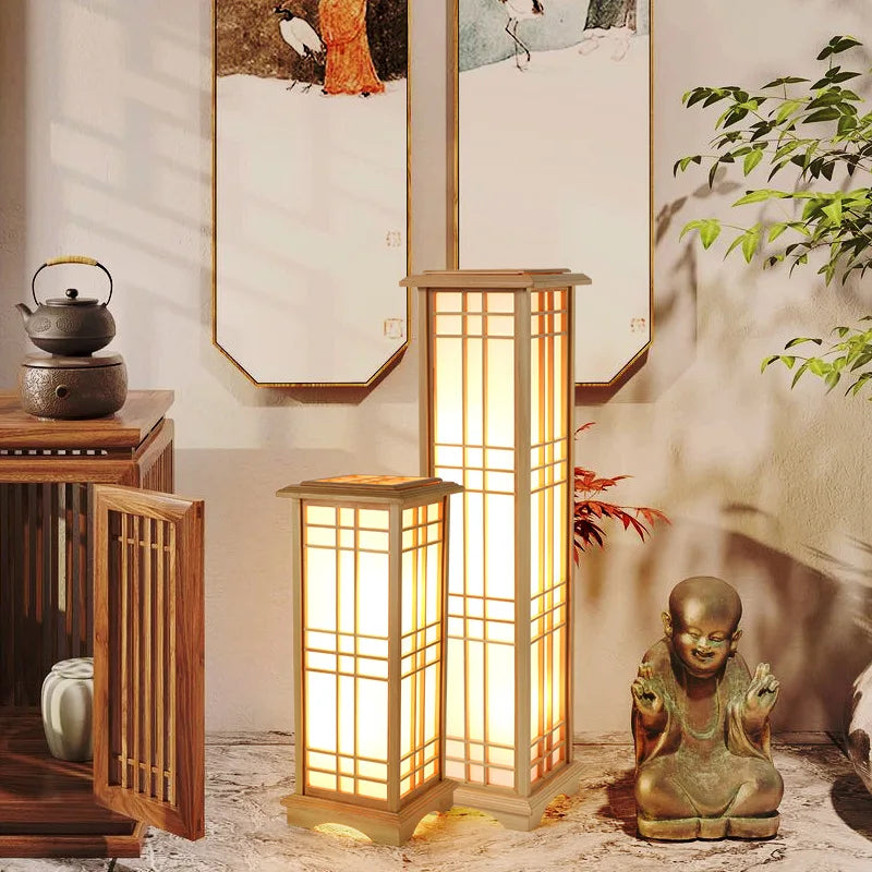 Lámpara de pie de acacia de estilo japonés