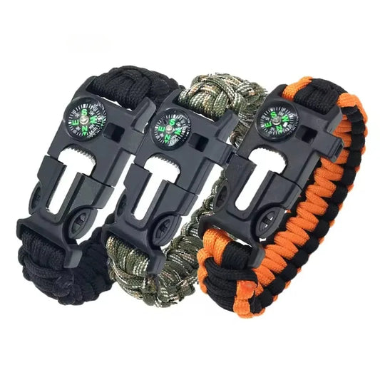 Pulsera survival con brújula, cuerda, silbato y raspador
