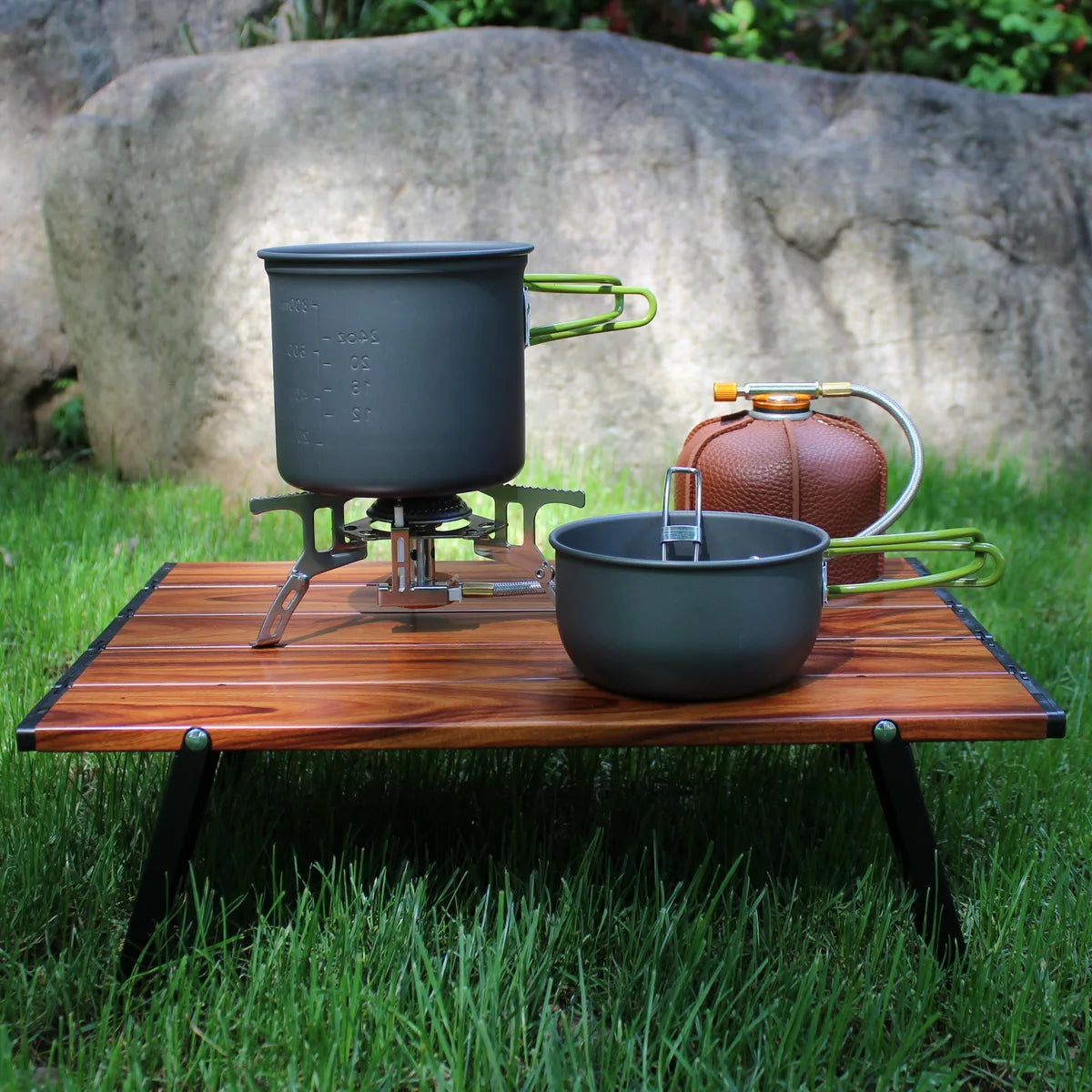 Camping gas con juego de cocina portátil
