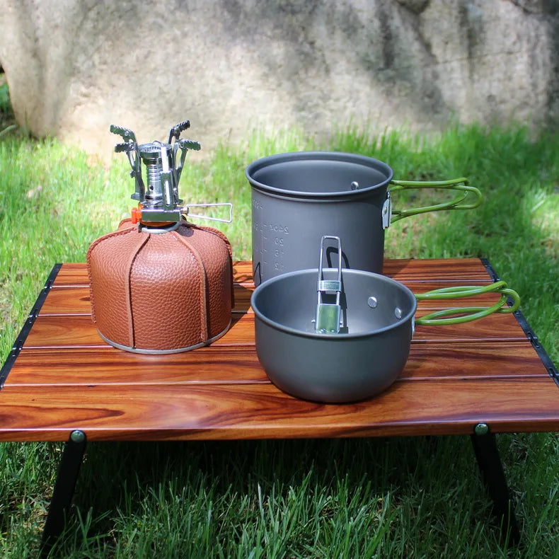 Camping gas con juego de cocina portátil