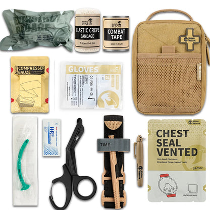 Kit vendaje, manta, guantes y tijeras primeros auxilios