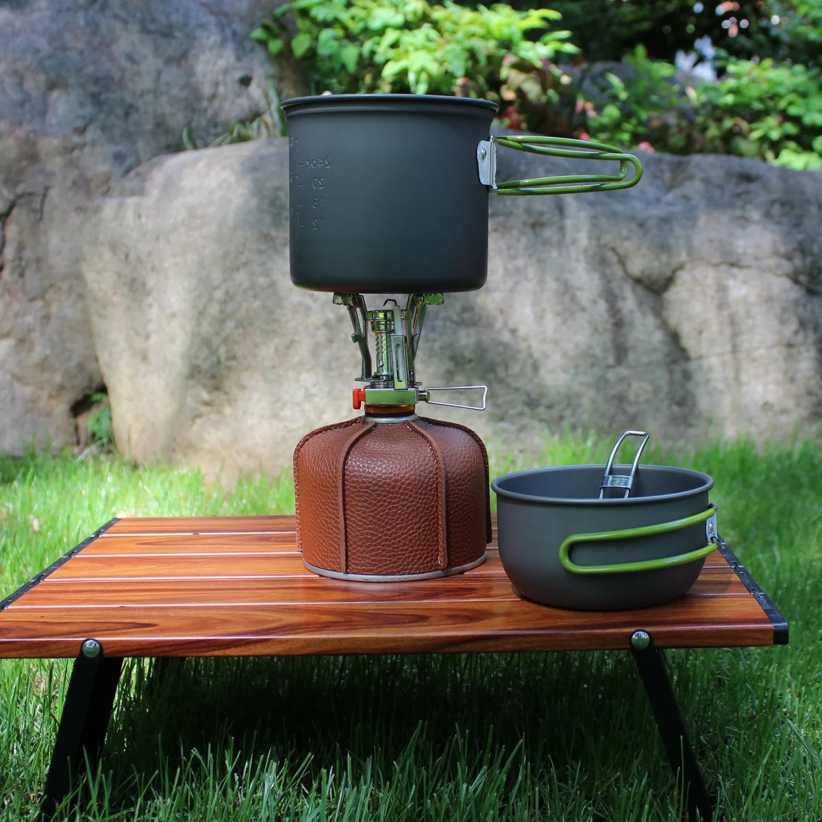 Camping gas con juego de cocina portátil