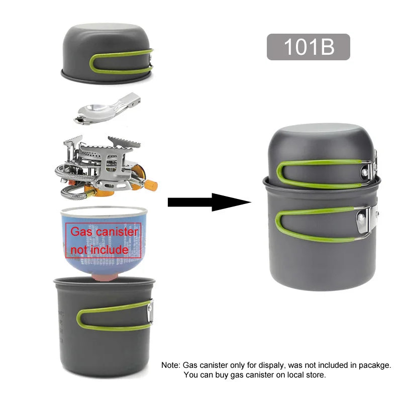 Camping gas con juego de cocina portátil